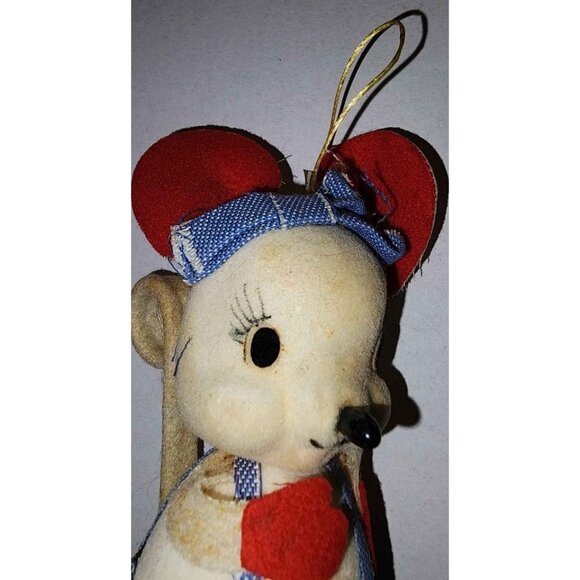 Vintage Japanese Mouse Ornament With Denim Overalls & Red Accents - Collectible - Picture 2 of 9